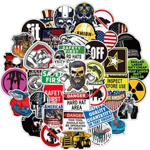 50 pcs hard hat stickers and decals funny toolbox warning sticker helmet stickers welding stickers construction stickers for adults, mechanics, electricians, military, construction, welders