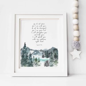 Isaiah 41 10 Wall Art, Watercolor Mountains Bible Verse Poster, Christian Gifts Men UNFRAMED 8x10, Crafty Cow Design