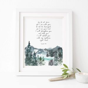 Isaiah 41 10 Wall Art, Watercolor Mountains Bible Verse Poster, Christian Gifts Men UNFRAMED 8x10, Crafty Cow Design