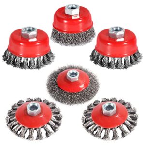 wire wheels for 4 1/2 angle grinder, 4&3 inch wire wheel brush cup brush set, wire wheel for angle grinder, angle grinder wire wheel for heavy&light duty work, 5/8 inch 11 threaded arbor - 6 packs
