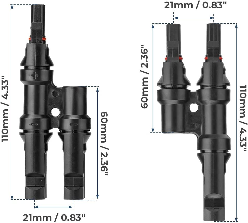 Solar Odyssey Solar Panel Y Branch Connector | T Branch 2 Way Solar Connector | Easy Installation Mount Tool for Parallel Connection Between Solar Panels FMM+MFF (1 Pairs)