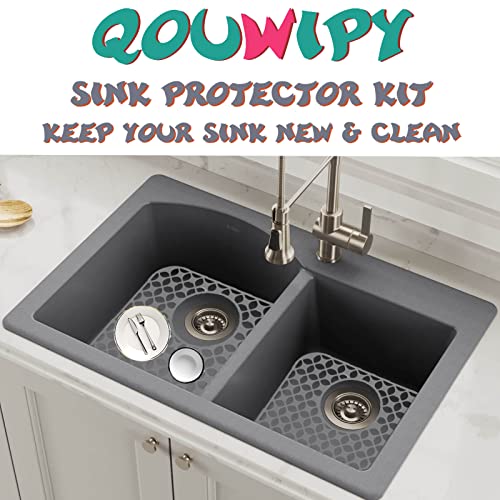 Kitchen Sink Silicone Protector Mat: 2 PCS Sink Mats 1 Drying Rack for Center Drain, Folding Non-slip Support Grid Sink Mat for Bottom of Stainless Steel Porcelain Sink Protectors Mat 13.8'' x 11.8''