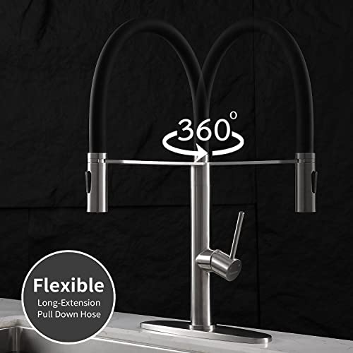 Deseegoal Kitchen Faucet with Silicone Tube, Single Handle Sink Faucet, 360° Rotatable High Arc Single Hole Kitchen Sink Faucet Brushed Nickel, 304 Stainless Steel, 17.7 Inch High