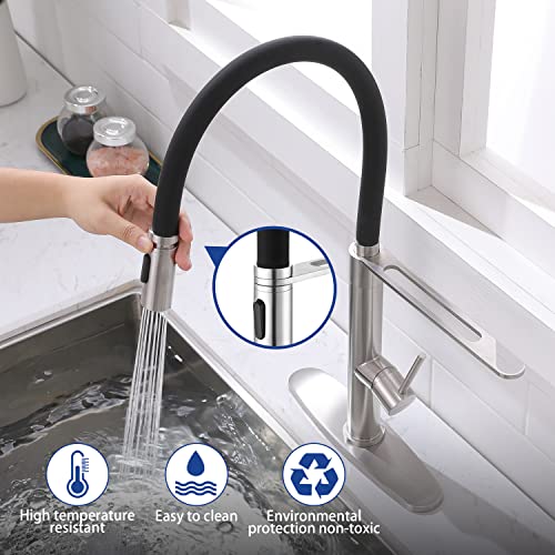 Deseegoal Kitchen Faucet with Silicone Tube, Single Handle Sink Faucet, 360° Rotatable High Arc Single Hole Kitchen Sink Faucet Brushed Nickel, 304 Stainless Steel, 17.7 Inch High