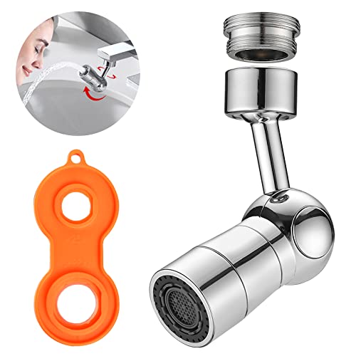 Dornberg Faucet Extender, 2 Function Rotating Faucet Aerator, 360 Degree Swivel Faucet Sprayer Head Attachment for Kitchen or Bathroom, 55/64 Inch-27UNS Female Thread with Male Adapter - Chrome