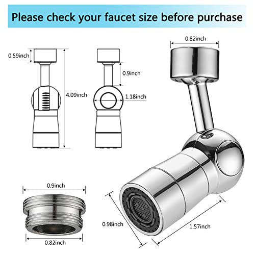 Dornberg Faucet Extender, 2 Function Rotating Faucet Aerator, 360 Degree Swivel Faucet Sprayer Head Attachment for Kitchen or Bathroom, 55/64 Inch-27UNS Female Thread with Male Adapter - Chrome