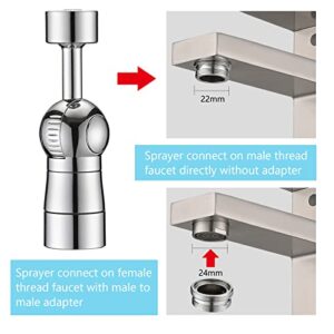 Dornberg Faucet Extender, 2 Function Rotating Faucet Aerator, 360 Degree Swivel Faucet Sprayer Head Attachment for Kitchen or Bathroom, 55/64 Inch-27UNS Female Thread with Male Adapter - Chrome
