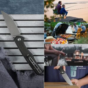 SENCUT Crowley Pocket Knife Button Lock Folding Knife for EDC, Black Micarta Handle Stonewashed D2 Blade Foldable Small Knife with Clip, Everyday Carry Knife for Men Women, Lightweight for Indoor Outdoor Gift S21012-2