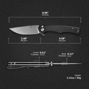 SENCUT Crowley Pocket Knife Button Lock Folding Knife for EDC, Black Micarta Handle Stonewashed D2 Blade Foldable Small Knife with Clip, Everyday Carry Knife for Men Women, Lightweight for Indoor Outdoor Gift S21012-2