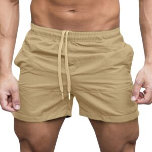 men's workout sports shorts quick dry lightweight running gym shorts casual summer beach swim trunks with pockets (khaki,x-large)