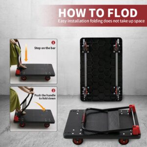 Platform Truck Push Cart Dolly, Foldable Hand Trucks with 1000LB Weight Capacity 36x24Inch Large Size for Easy Storage and 360 Degree Swivel Wheels