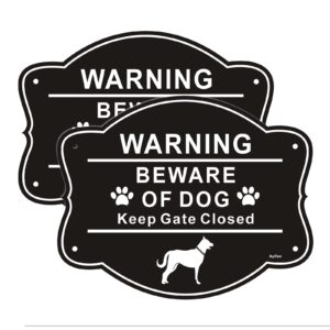 2 pack beware of dog signs for fence,10x8 inch rust free .040 aluminum metal yard sign, fade resistant, uv protected, weatherproof warning dog sings for door or gate