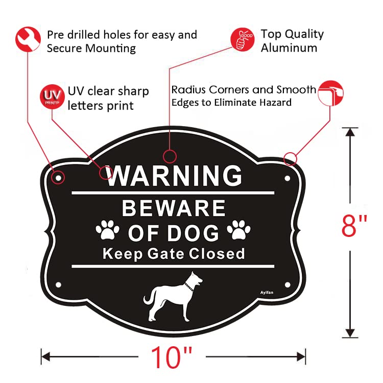 2 Pack Beware of Dog Signs for Fence,10x8 Inch Rust Free .040 Aluminum Metal Yard Sign, Fade Resistant, UV Protected, Weatherproof Warning Dog Sings for Door or Gate