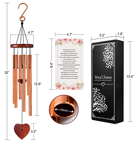 SkylaRose Memorial Wind Chimes - Sympathy Gifts, Memorial & Bereavement Gifts for Loss of Loved One Condolence Gift Remembrance & in Memory of Loved One Wind Chimes for Outside Decor, 32", Rose Gold