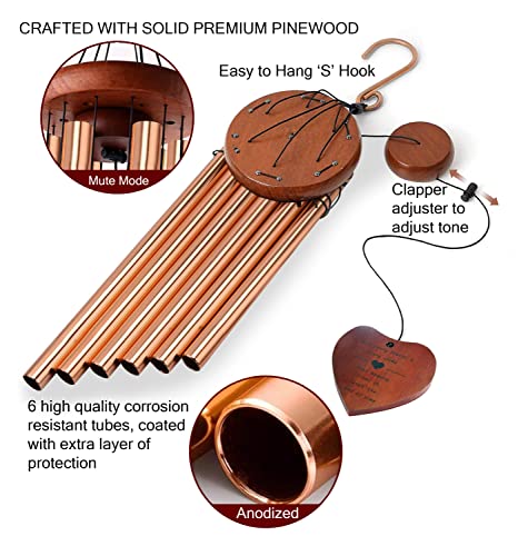 SkylaRose Memorial Wind Chimes - Sympathy Gifts, Memorial & Bereavement Gifts for Loss of Loved One Condolence Gift Remembrance & in Memory of Loved One Wind Chimes for Outside Decor, 32", Rose Gold