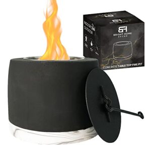 tabletop fire pit bowl - personal fireplace - long burning fire pit - ethanol tabletop fireplace - indoor smores kit - mini fireplace for patio & balcony decor - black concrete & marble effect base