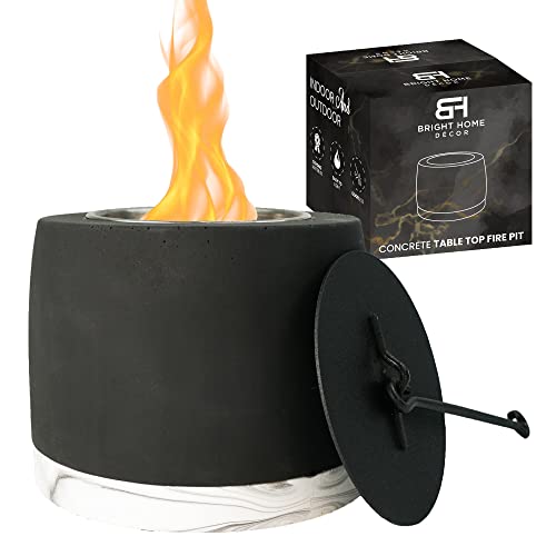 Tabletop Fire Pit Bowl - Personal Fireplace - Long Burning Fire Pit - Ethanol Tabletop Fireplace - Indoor Smores Kit - Mini Fireplace for Patio & Balcony decor - Black Concrete & Marble Effect Base