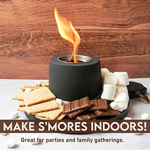 Tabletop Fire Pit Bowl - Personal Fireplace - Long Burning Fire Pit - Ethanol Tabletop Fireplace - Indoor Smores Kit - Mini Fireplace for Patio & Balcony decor - Black Concrete & Marble Effect Base