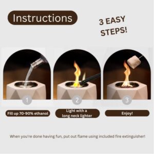 Tabletop Fire Pit – Smokeless & Odor Free Mini Fire Pit – Indoor & Outdoor Smores Maker – Portable Tabletop Fireplace – Modern Durable Concrete Fire Bowl – 1 Hour Burn Time – White