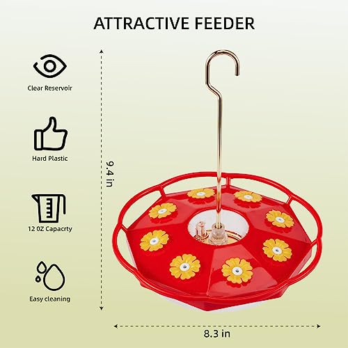 Hummingbird Feeders for Outdoors Hanging, Humming Birds Feeders Outside,Plastic Saucer Feeder and 8 Feeding Ports,Easy Clean and Fill - 2Pack