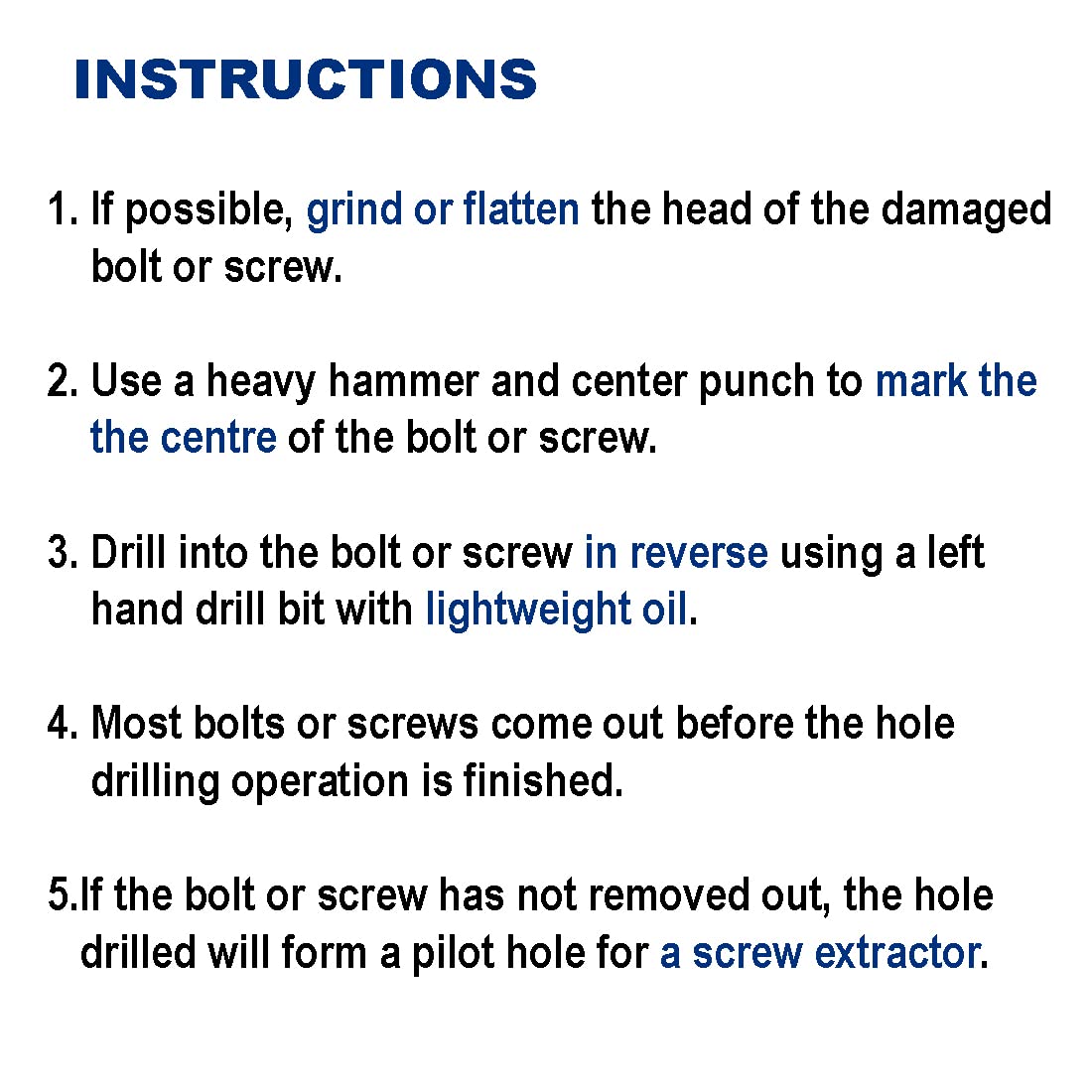 3/16-Inch Cobalt Steel M35 Left Hand Drill Bit for Removing Damaged Bolts and Screws, Pack of 6