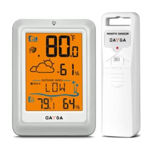 bayga indoor outdoor thermometer wireless digital hygrometer, high precision temperature humidity gauge monitor with 330ft range remote sensor, backlight room thermometer with outdoor index