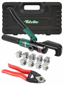 utziko hydraulic crimper tool for 1/8" 3/16" stainless steel cable railing kit hardware system fittings, with cable cutter