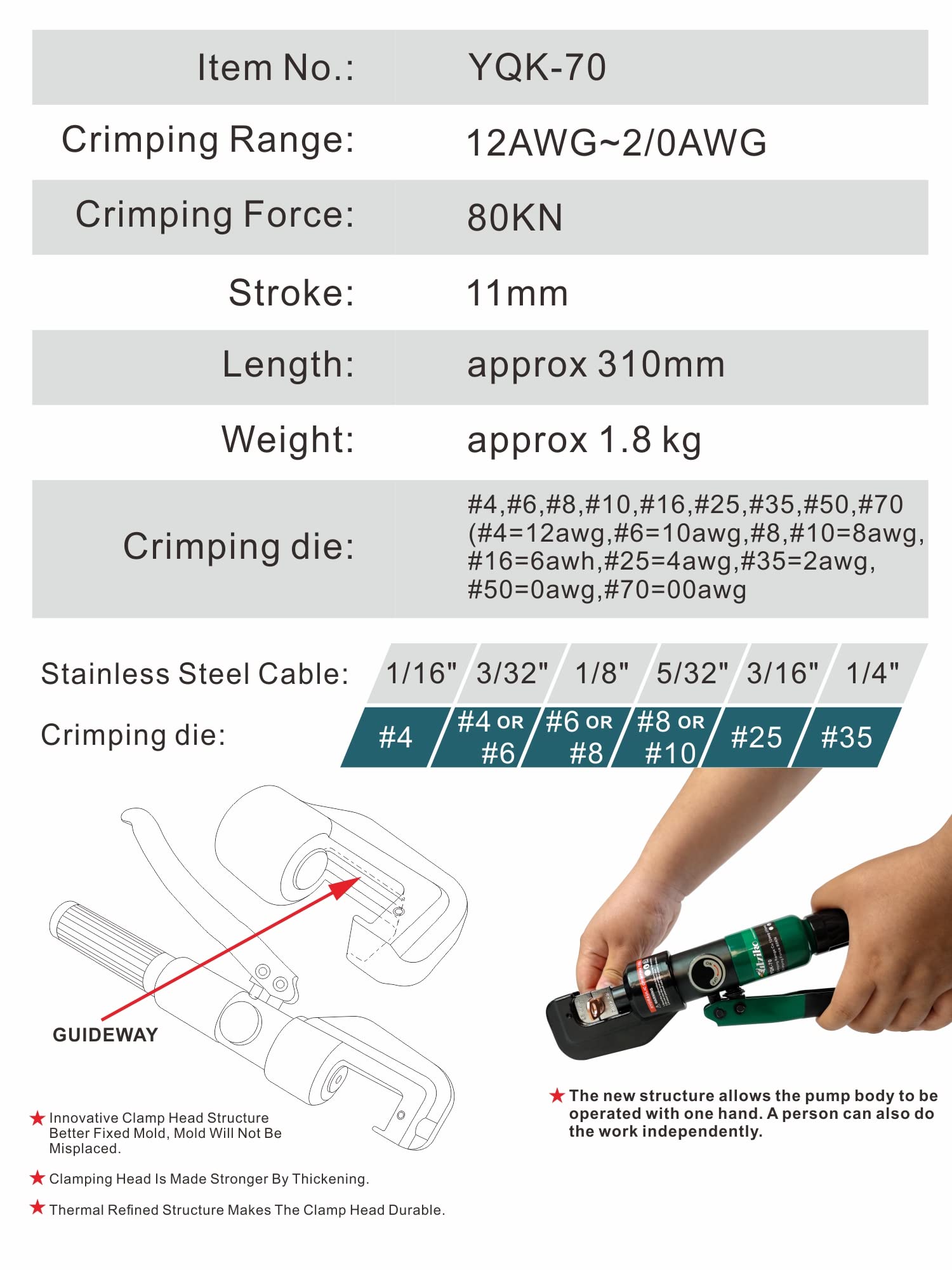 UTZIKO Hydraulic Crimper Tool for 1/8" 3/16" Stainless Steel Cable Railing Kit Hardware System Fittings, with Cable Cutter