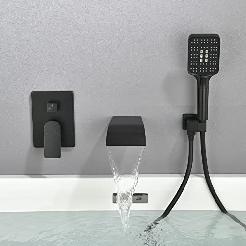 Bathtub Faucet Set with Handheld Sprayer Tub Filler Faucets with Rough-in Valve Trim Kit Wall Mount Tub Faucets Matte Black