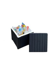 ice cooler/storage deck box, and seat, outdoor ice chest is great to use for pool accessories, hot tub towel holder, toys, gardening tools, sports equipment, uv resistant resin,