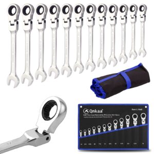 qnkaa 12pcs flexible ratchet wrenches set sae 1/4” to 7/8“ inch standard spanners gear ring ratcheting combination flexi wrench kit flex flexible head