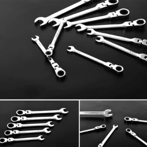 Qnkaa 12pcs Flexible Ratchet Wrenches Set SAE 1/4” to 7/8“ Inch Standard Spanners Gear Ring Ratcheting Combination Flexi Wrench Kit Flex Flexible Head