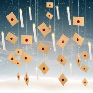 6 pcs christmas led floating candles flameless candles with 20 vintage blank envelopes brown invitation envelopes with wax seal stickers, glue point dots and white rope roll for christmas themed party