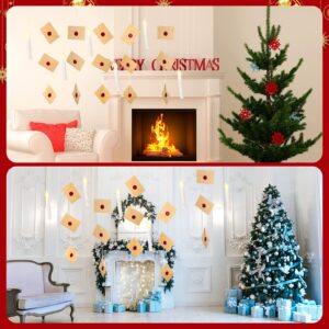 6 Pcs Christmas LED Floating Candles Flameless Candles with 20 Vintage Blank Envelopes Brown Invitation Envelopes with Wax Seal Stickers, Glue Point Dots and White Rope Roll for Christmas Themed Party