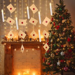 6 Pcs Christmas LED Floating Candles Flameless Candles with 20 Vintage Blank Envelopes Brown Invitation Envelopes with Wax Seal Stickers, Glue Point Dots and White Rope Roll for Christmas Themed Party