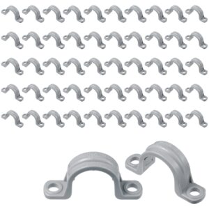 pvc pipe strap two hole plastic conduit strap grey pipe clamps heavy duty conduit clamp u pvc clip 2 holes pvc pipe mounting bracket for pvc pipe conduit and cables (50 pcs,3/4 inch)