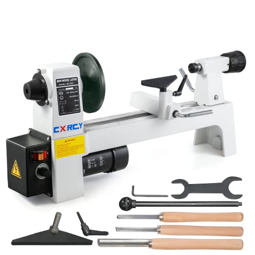 CXRCY 8" x 12" Wood Lathe, Mini Benchtop Wood Lathe Machine1/3 HP Infinitely Variable Speed 750-3200 RPM with 3 Chisels for Woodworking, Woodturning