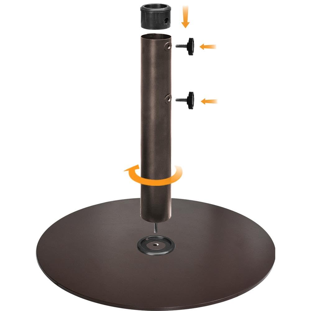 EliteShade USA Up to 140 lbs Round Umbrella Base Steel Plate Stand Market Patio Outdoor Heavy Duty Umbrella Holder, Bonus 18" Round Weight Sand Bag (Sand is not Included), Reddish-Brown