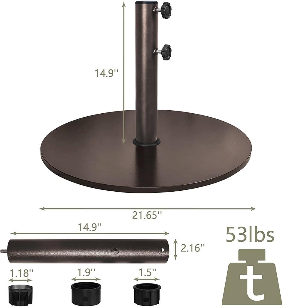 EliteShade USA Up to 140 lbs Round Umbrella Base Steel Plate Stand Market Patio Outdoor Heavy Duty Umbrella Holder, Bonus 18" Round Weight Sand Bag (Sand is not Included), Reddish-Brown