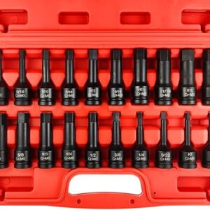 SEKETMAN 20Pcs 1/2" Drive Master Impact Hex Bit Set，Allen Bit Socket Set，1/4" - 3/4", 6mm - 19mm，SAE/Metric， Cr-Mo