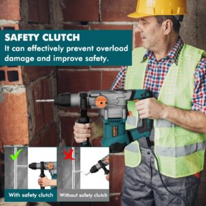Glority 13 Amp Rotary Hammer Drill with Safety Clutch, Variable Speed, 5 Bits, Chisels