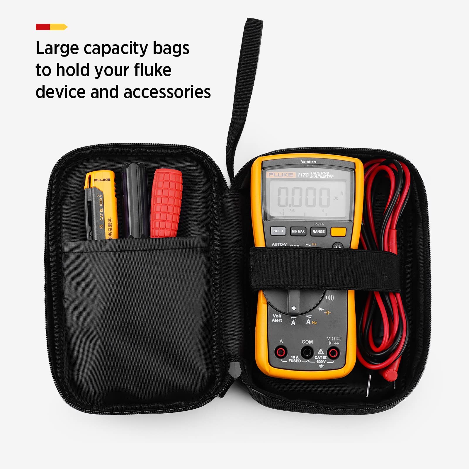 KingSung Zippered Soft Tool Carrying Case for Fluke 117/116/115/114/113 Digital Multimeter 62 Max and Many More, with Smooth Zipper and Thick Wrist Strap, Built-in Shock-Proof Cotton, Single-Layer