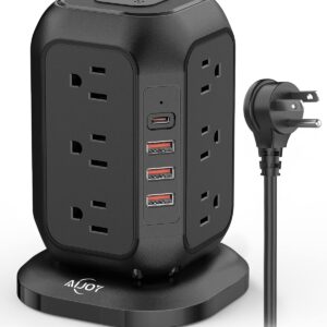 AiJoy Power Strip with USB C Ports & Power Strip Tower with USB Ports, Charging Station Extension Cord with Multiple Outlets for Home, Office, Dorm Room Essentials