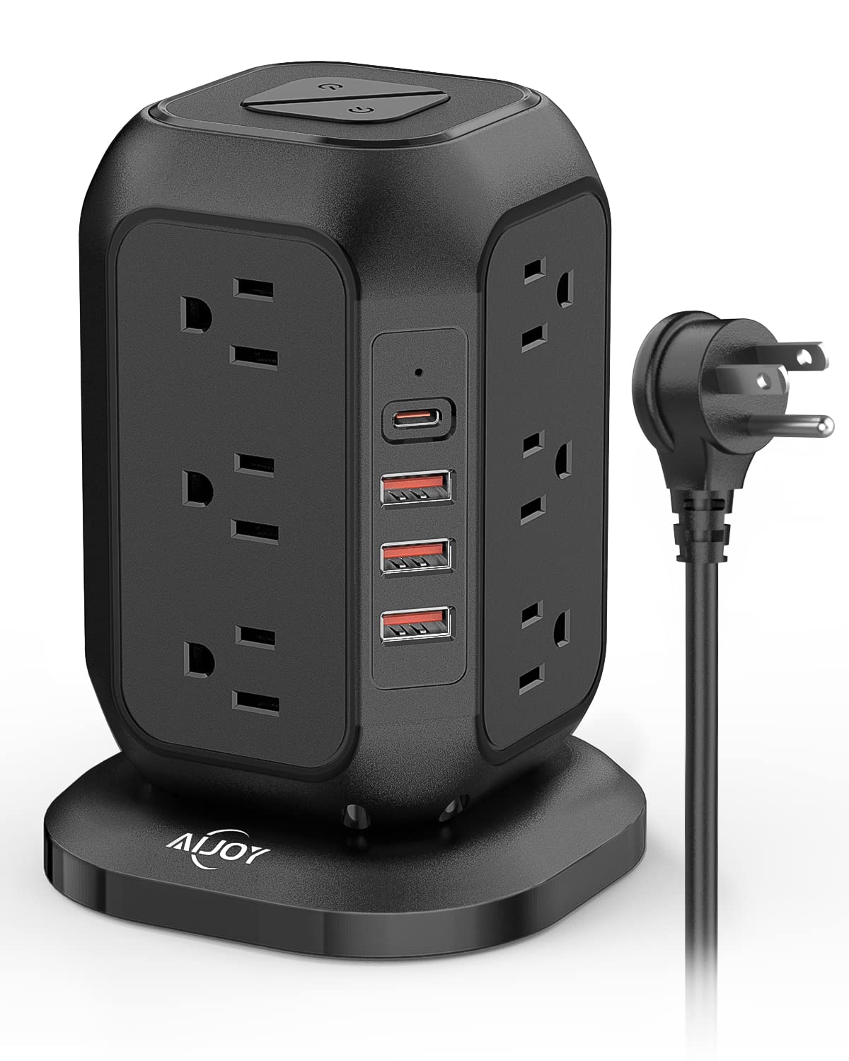 AiJoy Power Strip with USB C Ports & Power Strip Tower with USB Ports, Charging Station Extension Cord with Multiple Outlets for Home, Office, Dorm Room Essentials