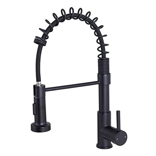 SHACO Matte Black Kitchen Faucet with Pull Down Sprayer, Modern Stainless Steel Single Handle Spring Kitchen Faucets for Farmhouse Outdoor RV Camper Laundry Prep Wet Bar Sink 1 Hole