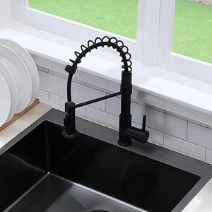 SHACO Matte Black Kitchen Faucet with Pull Down Sprayer, Modern Stainless Steel Single Handle Spring Kitchen Faucets for Farmhouse Outdoor RV Camper Laundry Prep Wet Bar Sink 1 Hole