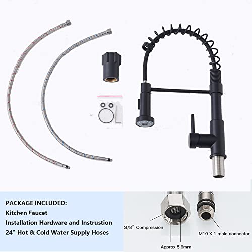 SHACO Matte Black Kitchen Faucet with Pull Down Sprayer, Modern Stainless Steel Single Handle Spring Kitchen Faucets for Farmhouse Outdoor RV Camper Laundry Prep Wet Bar Sink 1 Hole
