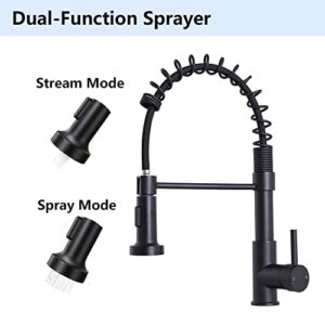 SHACO Matte Black Kitchen Faucet with Pull Down Sprayer, Modern Stainless Steel Single Handle Spring Kitchen Faucets for Farmhouse Outdoor RV Camper Laundry Prep Wet Bar Sink 1 Hole