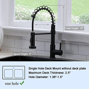 SHACO Matte Black Kitchen Faucet with Pull Down Sprayer, Modern Stainless Steel Single Handle Spring Kitchen Faucets for Farmhouse Outdoor RV Camper Laundry Prep Wet Bar Sink 1 Hole