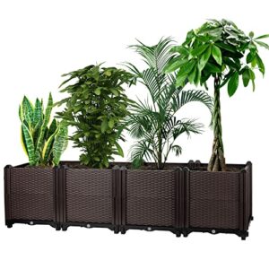 ommo deepened raised garden beds outdoor 4 set, plastic planter box large garden bed planter pots for patio yard balcony deck growing plants, vegetable, fruits and herbs (install by yourself needed)